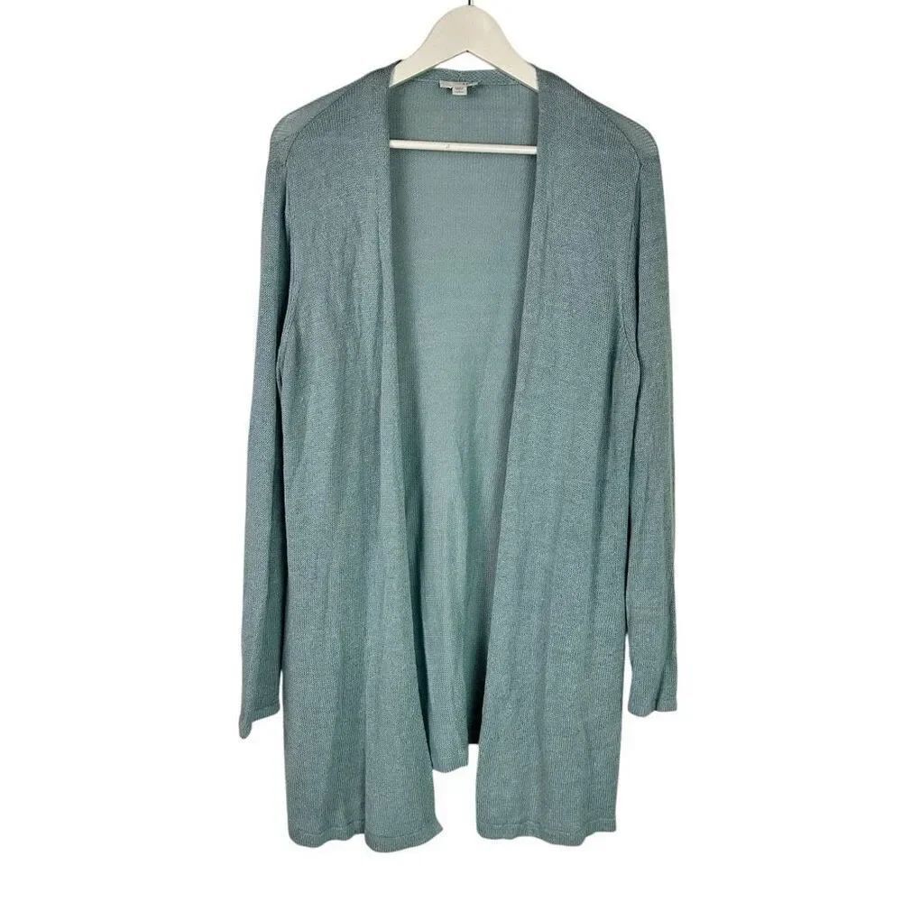 J. Jill Large Petite Blue Longline Linen Cardigan Sweater